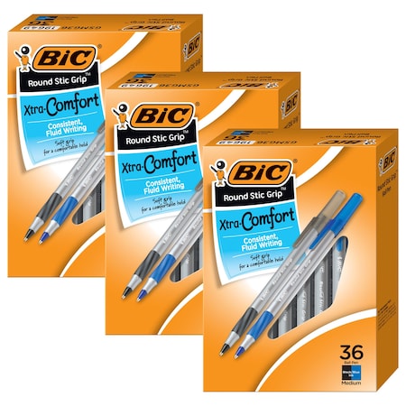 Bic Round Stic Grip Xtra Comfort Ballpoint Pens, Medium Point 1.2mm, Assorted Colors, 108PK GSMG361-AST
